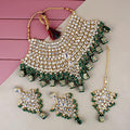 Tehzeeb Creations Traditional Gold-Polished Designer Blue Color Dulhan Choker Kundan Bridal Set