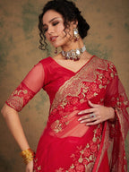 Sangria Ethnic Motifs Embroidered Net Saree - Distacart