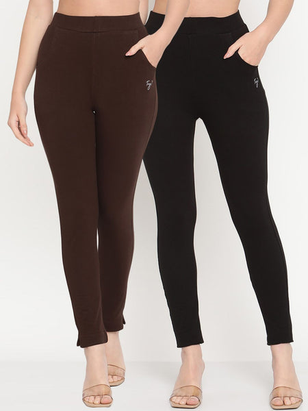 TAG 7 Women Pack of 2 Brown & Black Solid Kurti Pants