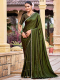 Stylee Lifestyle Olive Shimmer Chiffon Embellished Saree - Distacart