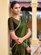 Stylee Lifestyle Olive Shimmer Chiffon Embellished Saree - Distacart