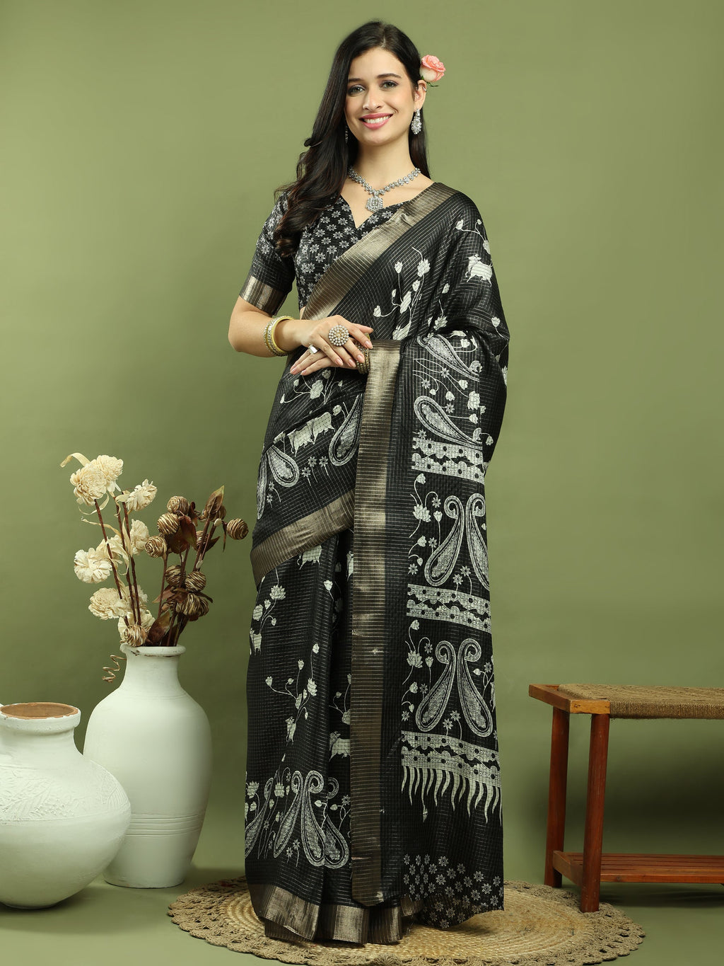 Stylee Lifestyle Black Silk Blend Zari Saree - Distacart