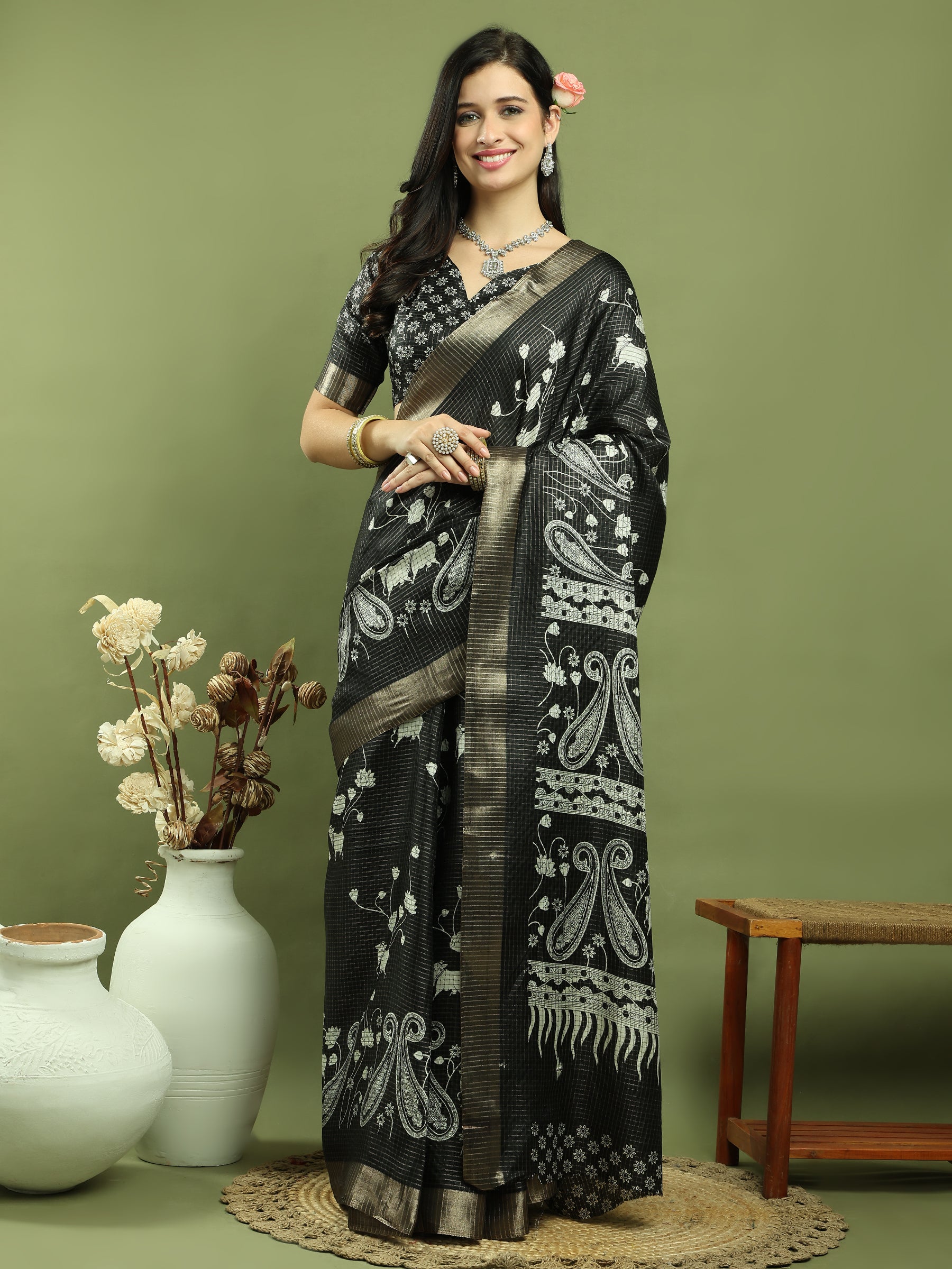 Stylee Lifestyle Black Silk Blend Zari Saree - Distacart