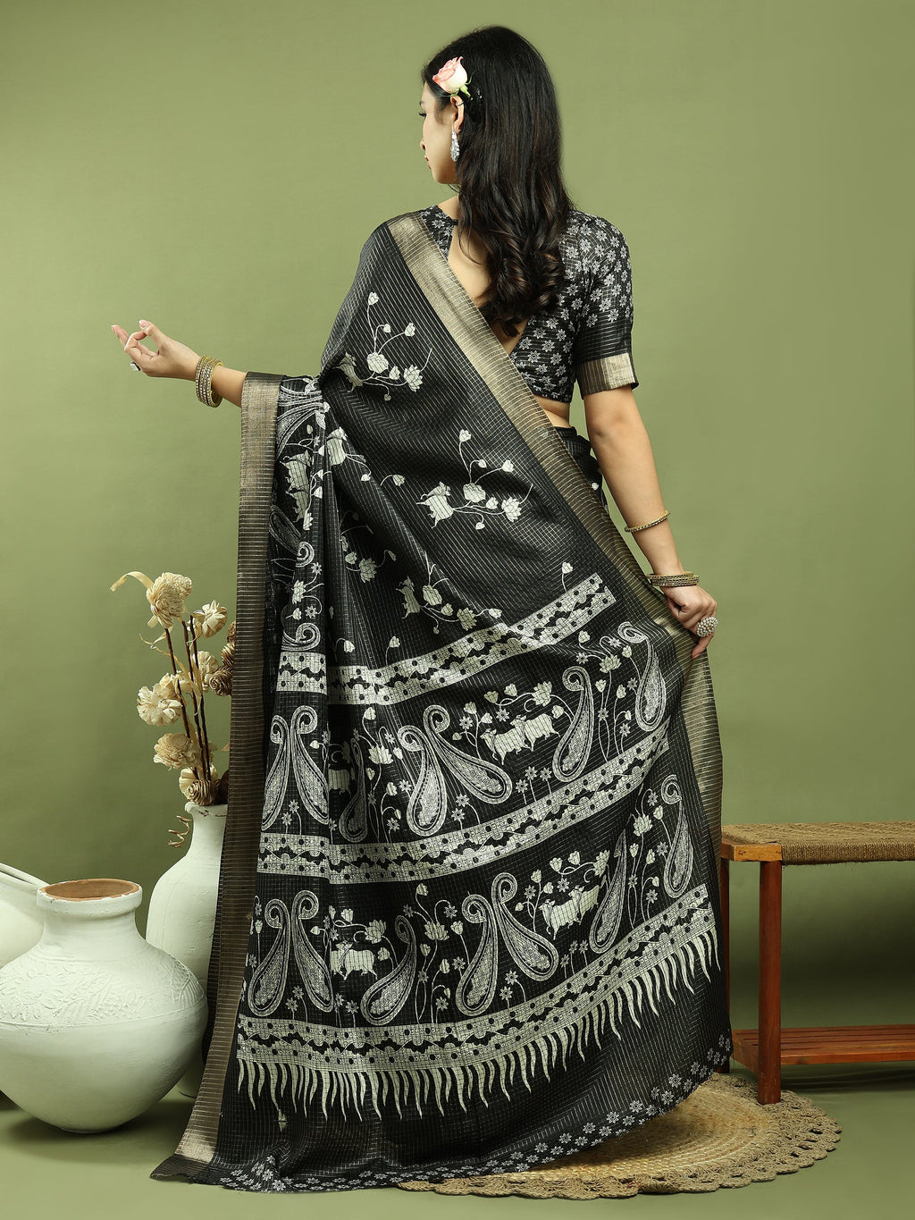Stylee Lifestyle Black Silk Blend Zari Saree - Distacart