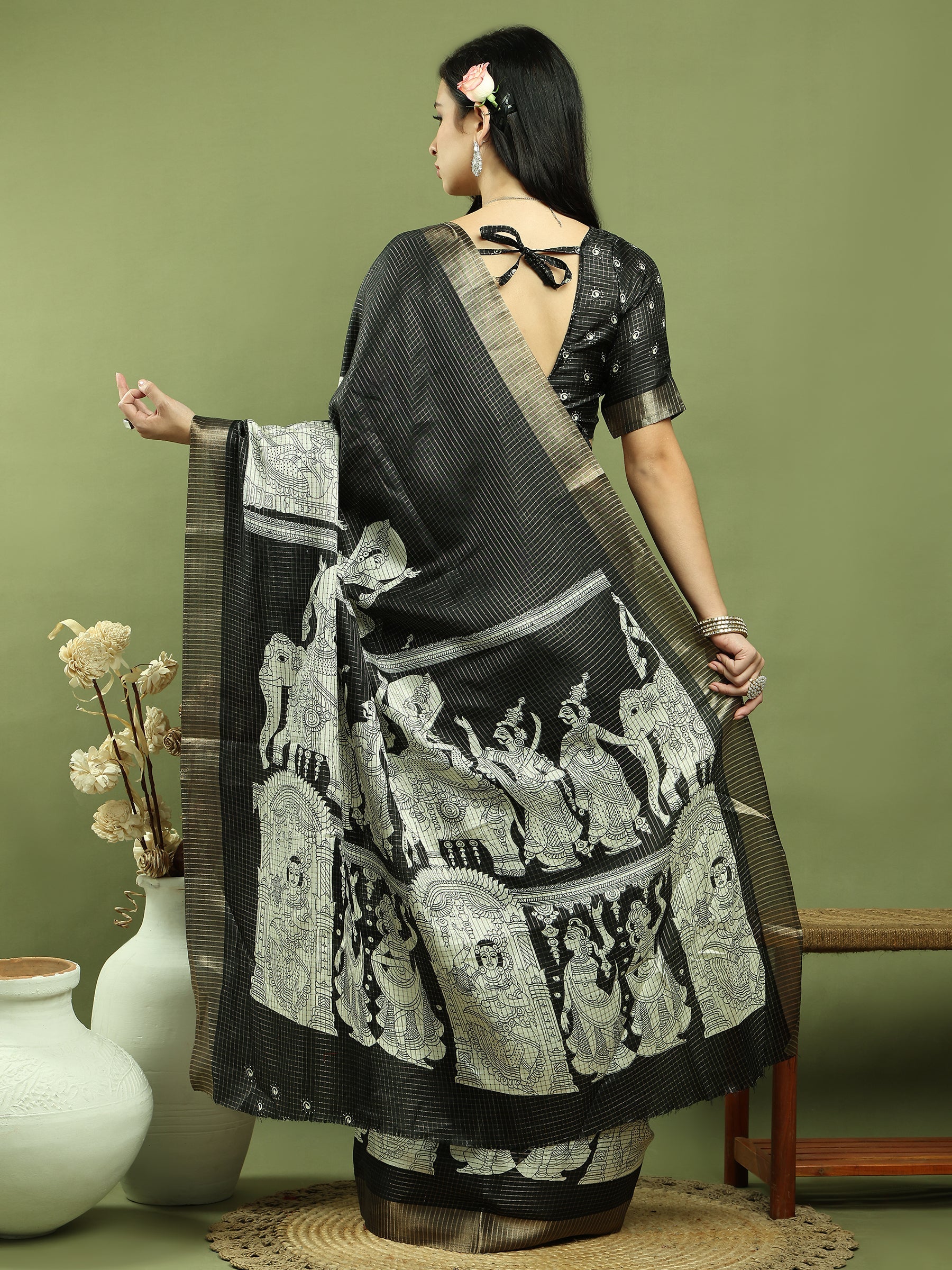 Stylee Lifestyle Black Silk Blend Zari Saree - Distacart