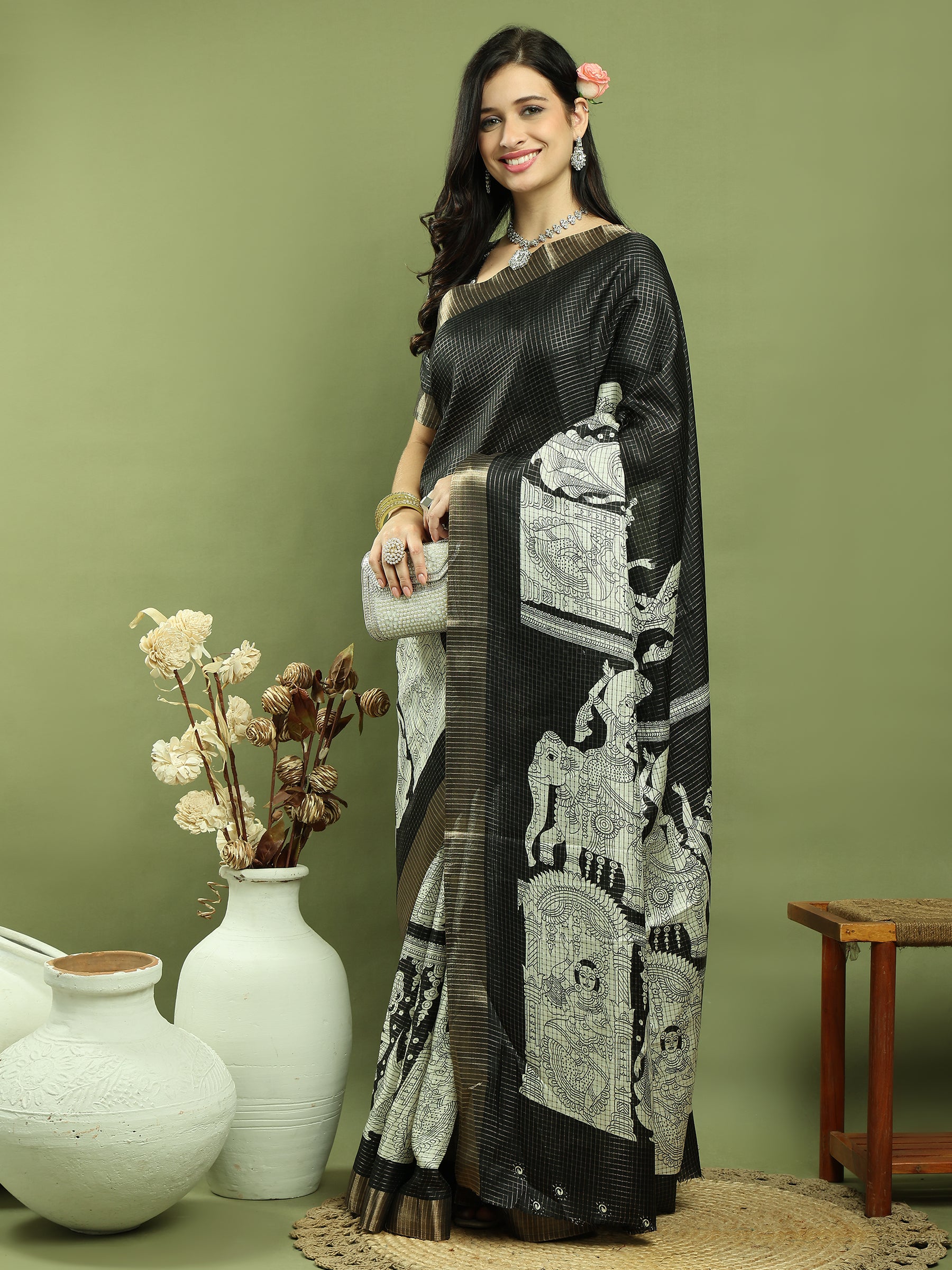 Stylee Lifestyle Black Silk Blend Zari Saree - Distacart