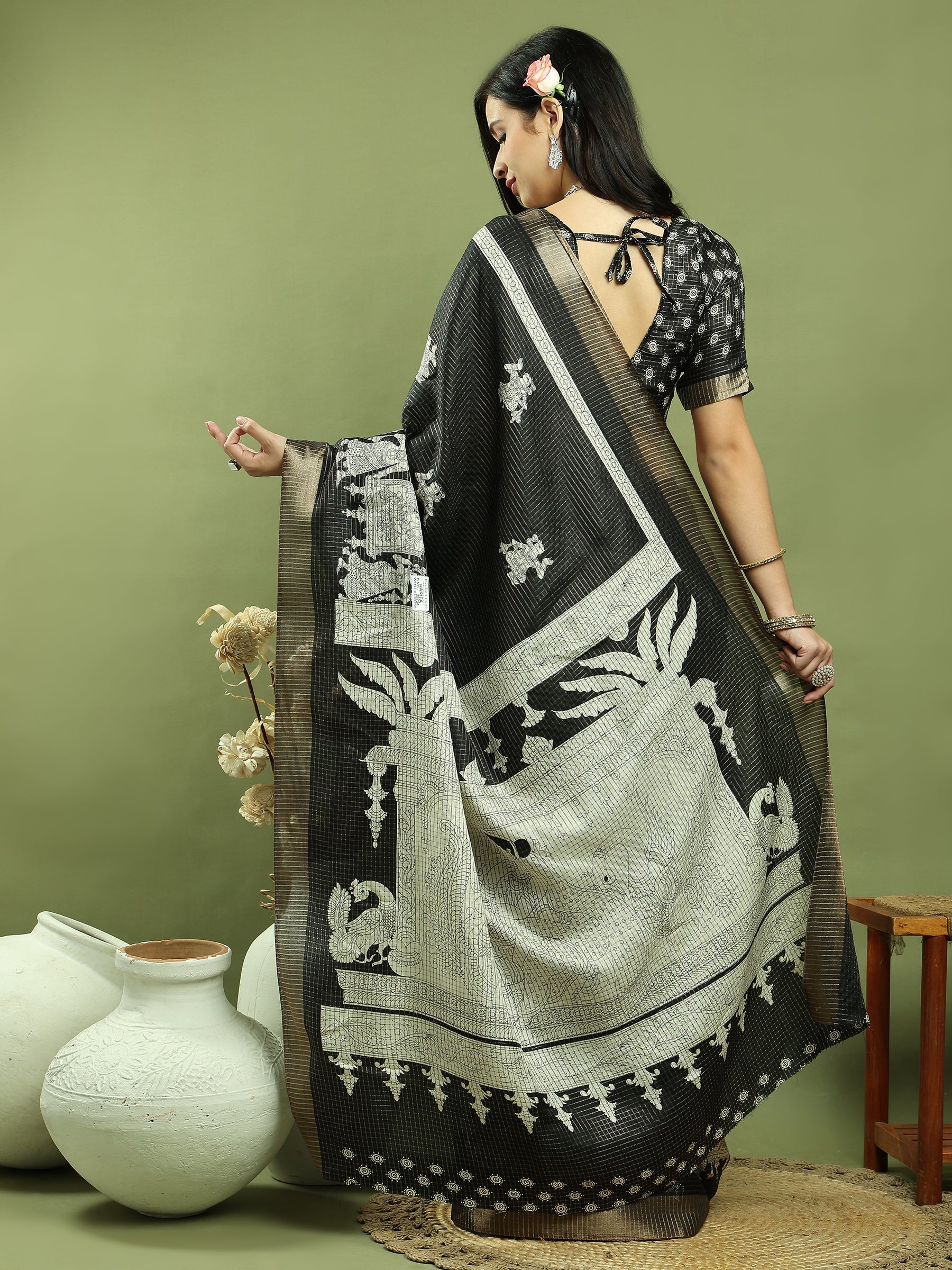 Stylee Lifestyle Black Silk Blend Zari Saree - Distacart