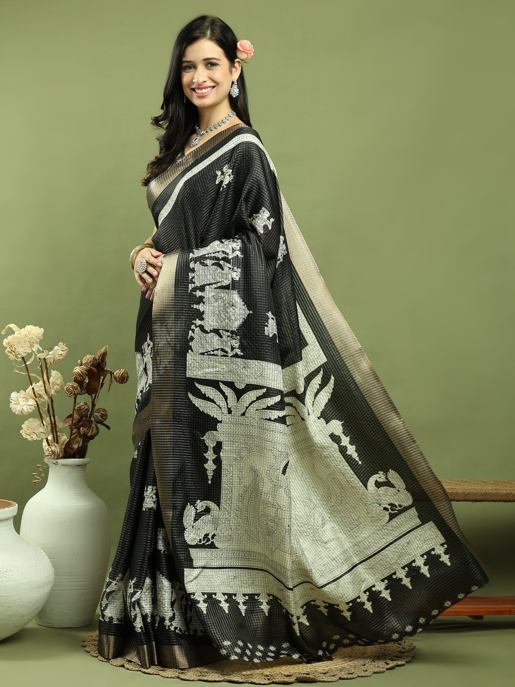 Stylee Lifestyle Black Silk Blend Zari Saree - Distacart