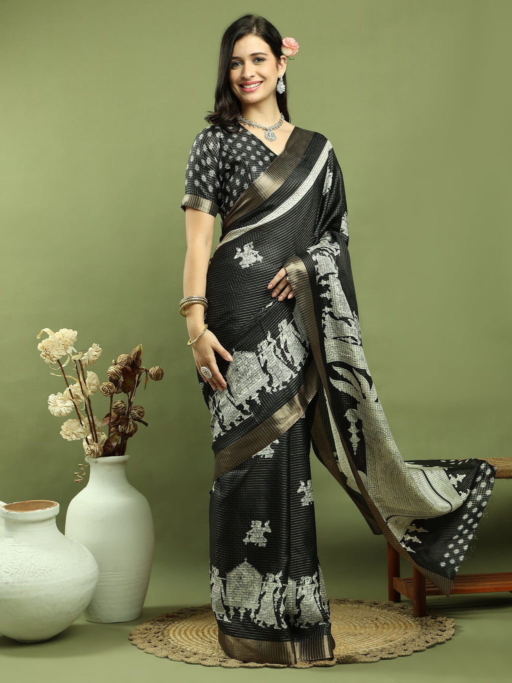 Stylee Lifestyle Black Silk Blend Zari Saree - Distacart