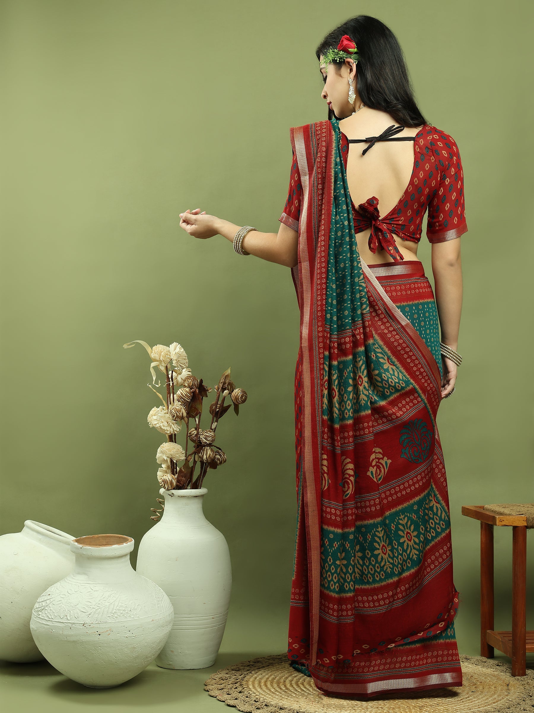 Stylee Lifestyle Teal Silk Blend Zari Saree - Distacart