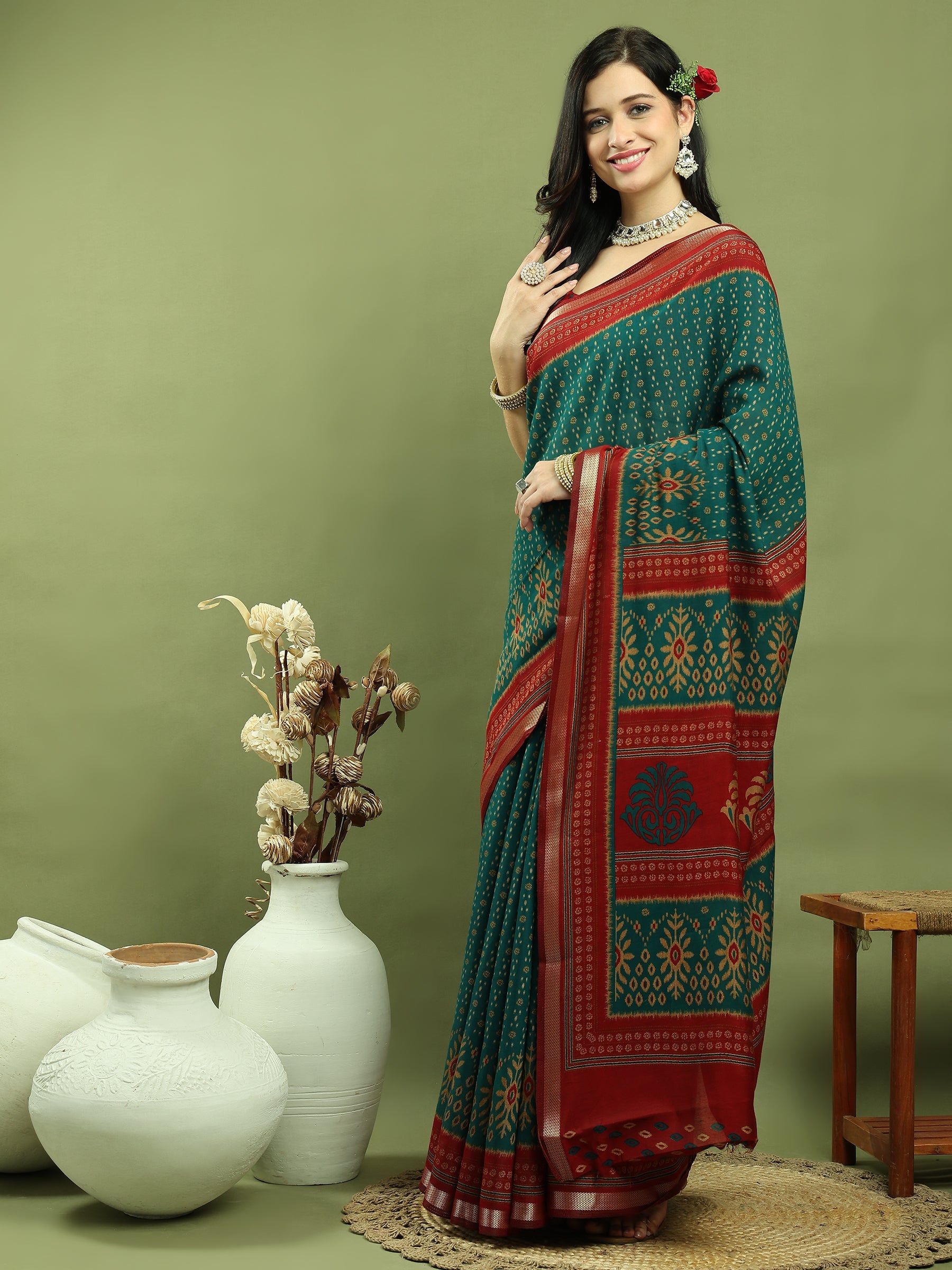 Stylee Lifestyle Teal Silk Blend Zari Saree - Distacart