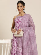 HERE&NOW Women Floral Printed Regular Pure Cotton Kurta with Palazzos & Dupatta