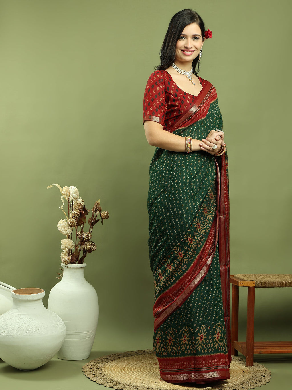 Stylee Lifestyle Green Silk Blend Zari Saree - Distacart