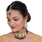 Tehzeeb Creations Back Meenakari Gold-Polished Tika Earring Jewellery Set Uncut Kundan Big Faux Kundan Dibbi Kundan Choker Necklace Set