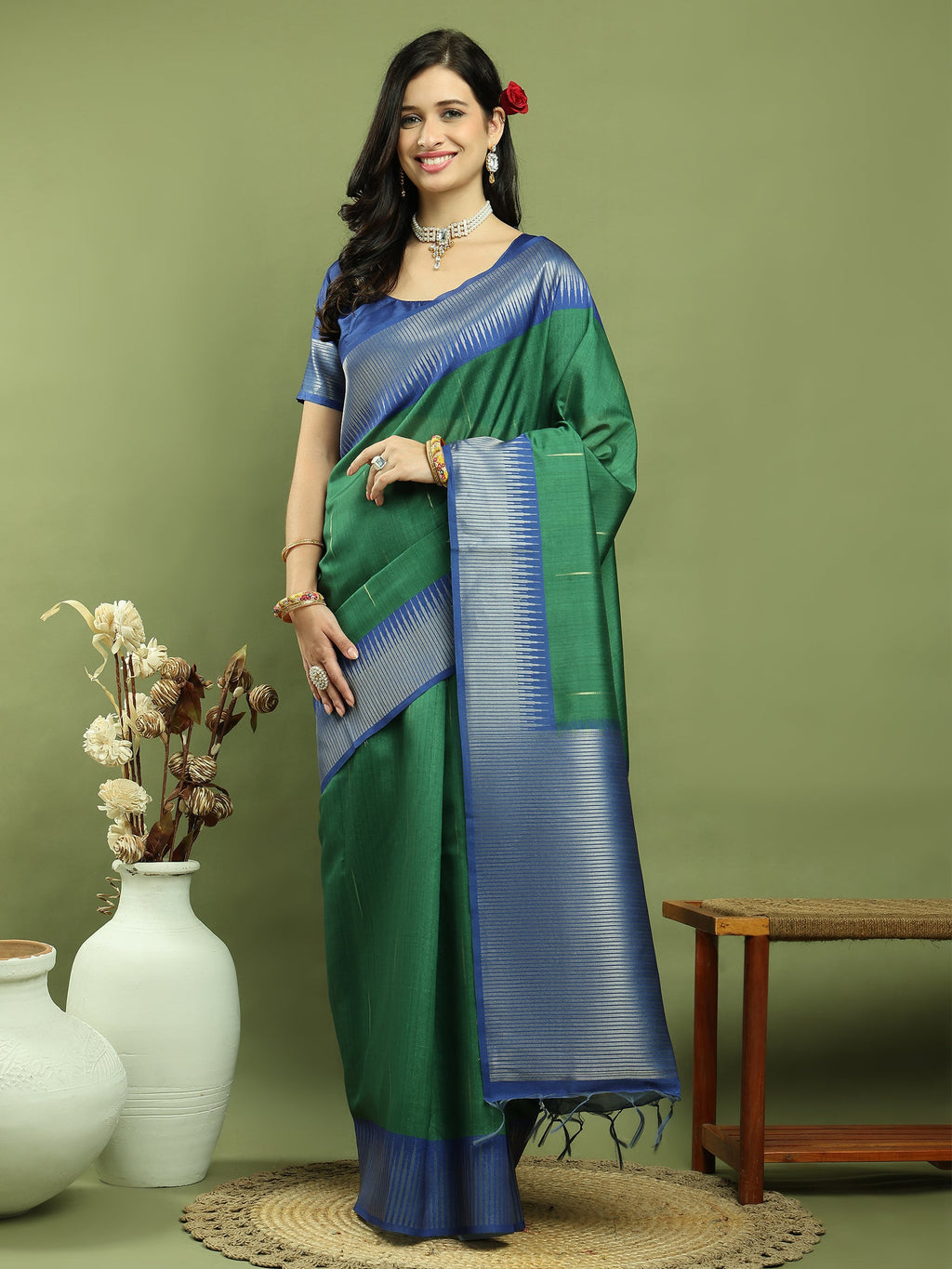 Stylee Lifestyle Green Silk Blend Zari Saree - Distacart