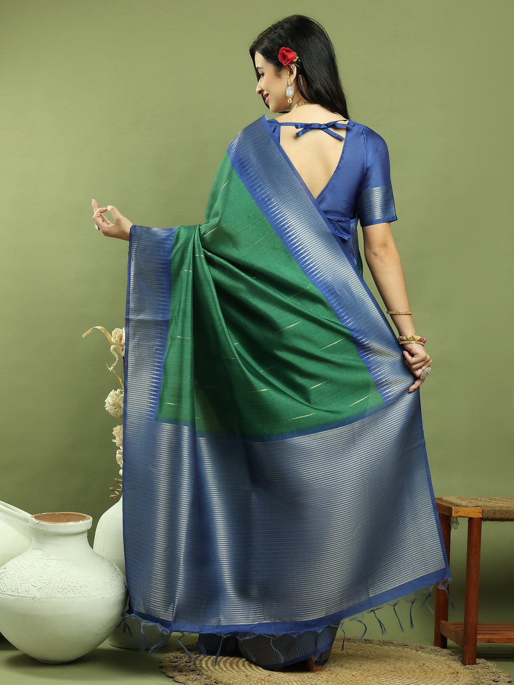Stylee Lifestyle Green Silk Blend Zari Saree - Distacart