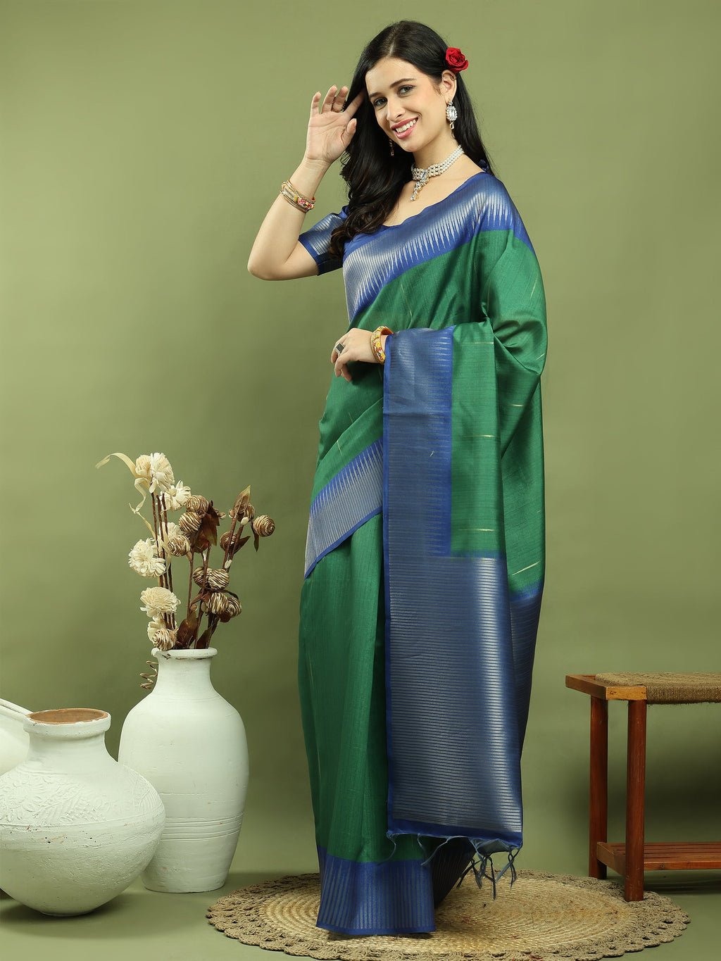 Stylee Lifestyle Green Silk Blend Zari Saree - Distacart