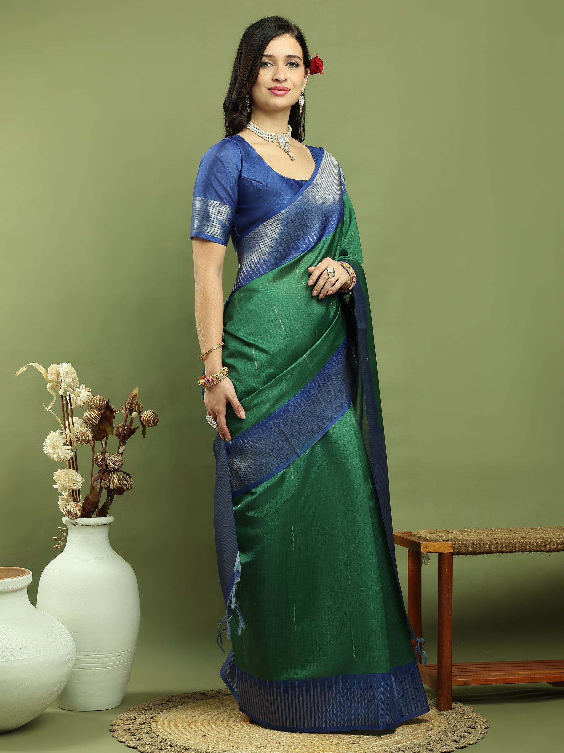 Stylee Lifestyle Green Silk Blend Zari Saree - Distacart