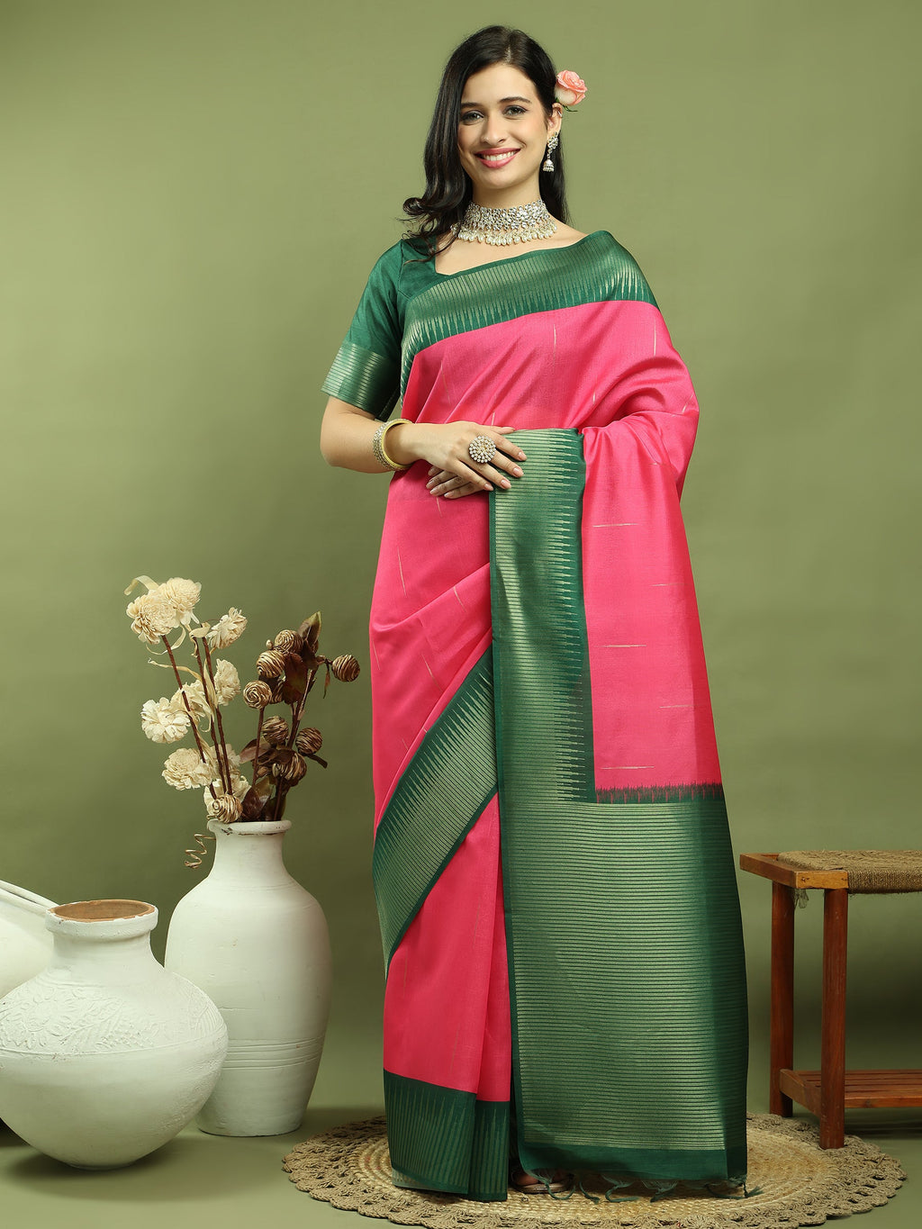 Stylee Lifestyle Pink Silk Blend Zari Saree - Distacart