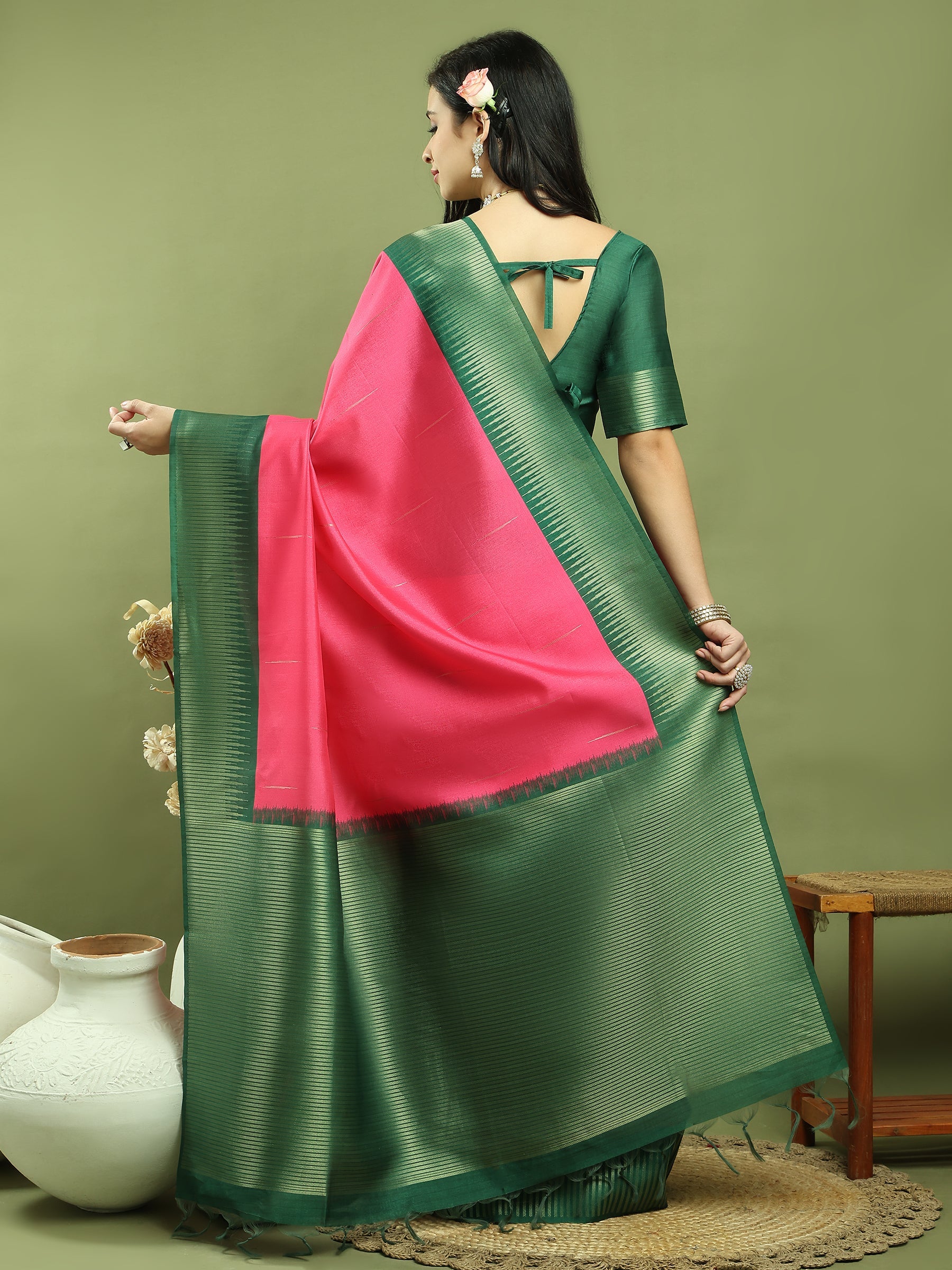 Stylee Lifestyle Pink Silk Blend Zari Saree - Distacart