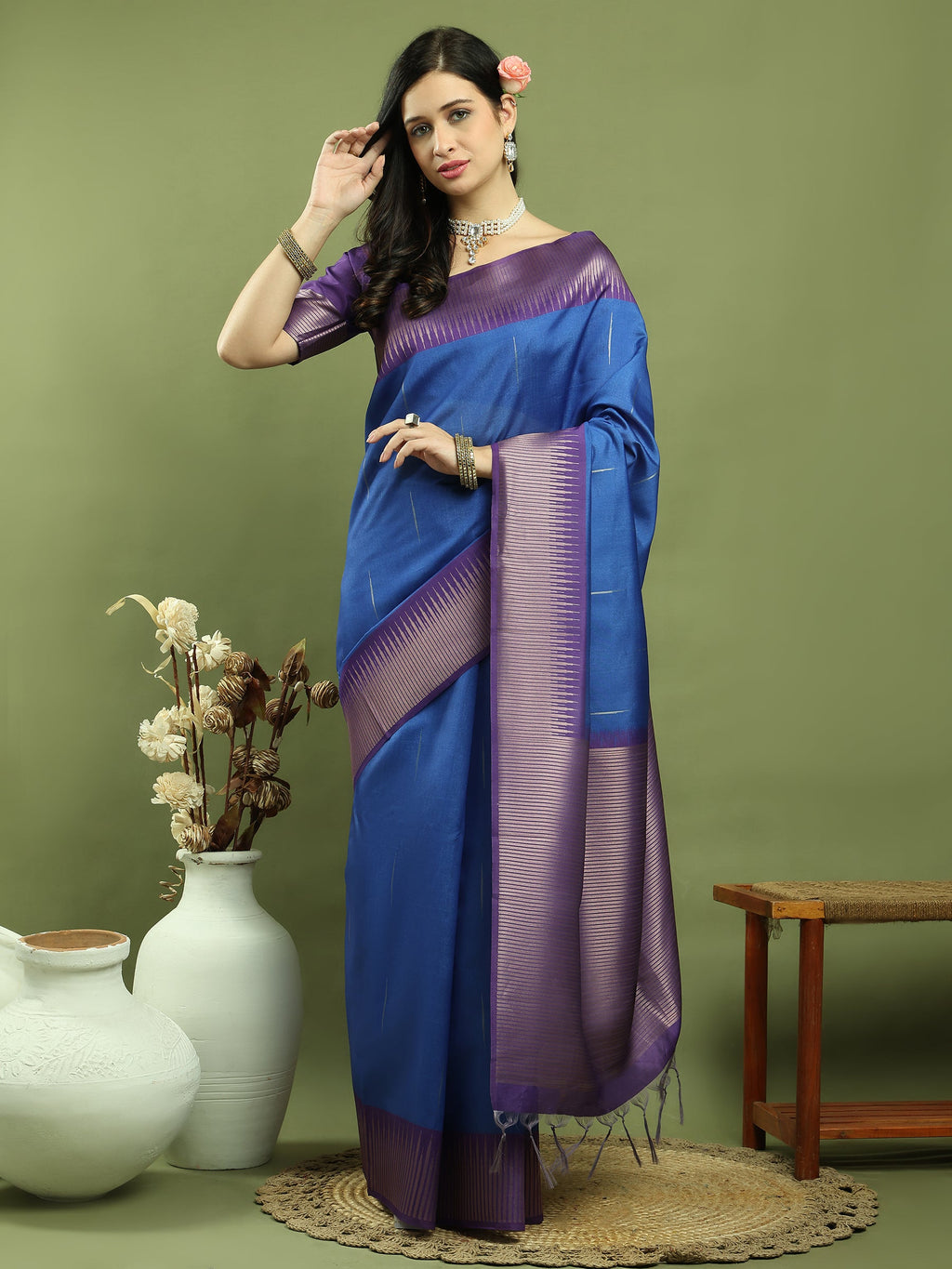 Stylee Lifestyle Blue Silk Blend Zari Saree - Distacart