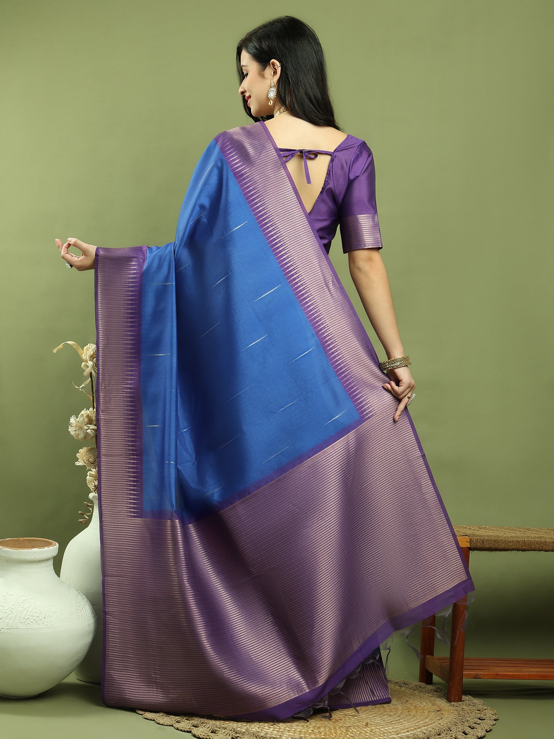 Stylee Lifestyle Blue Silk Blend Zari Saree - Distacart