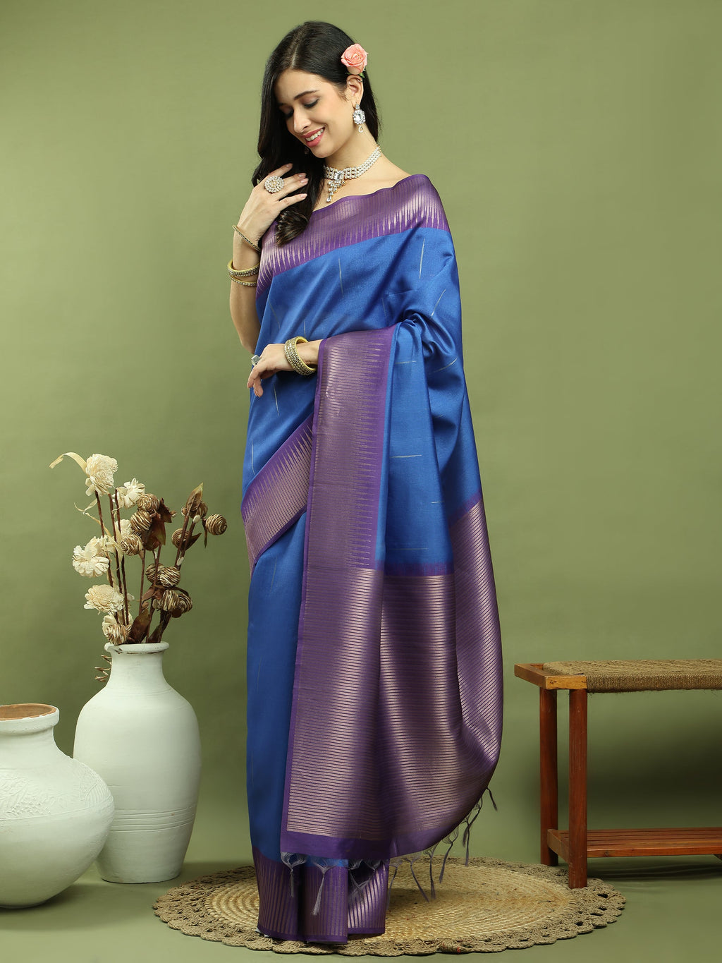Stylee Lifestyle Blue Silk Blend Zari Saree - Distacart