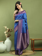 Stylee Lifestyle Blue Silk Blend Zari Saree - Distacart