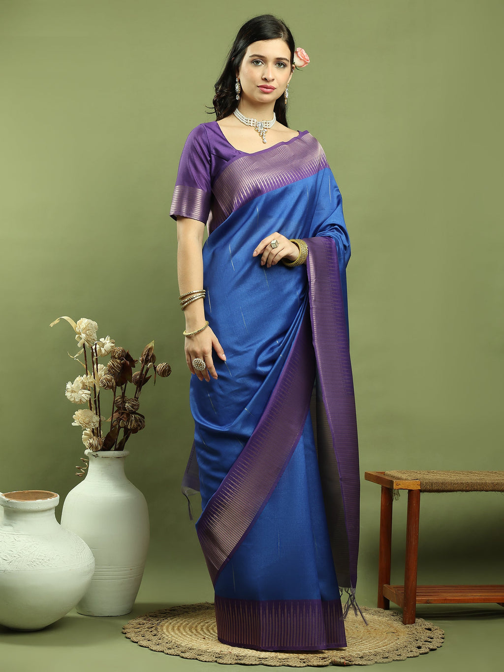Stylee Lifestyle Blue Silk Blend Zari Saree - Distacart