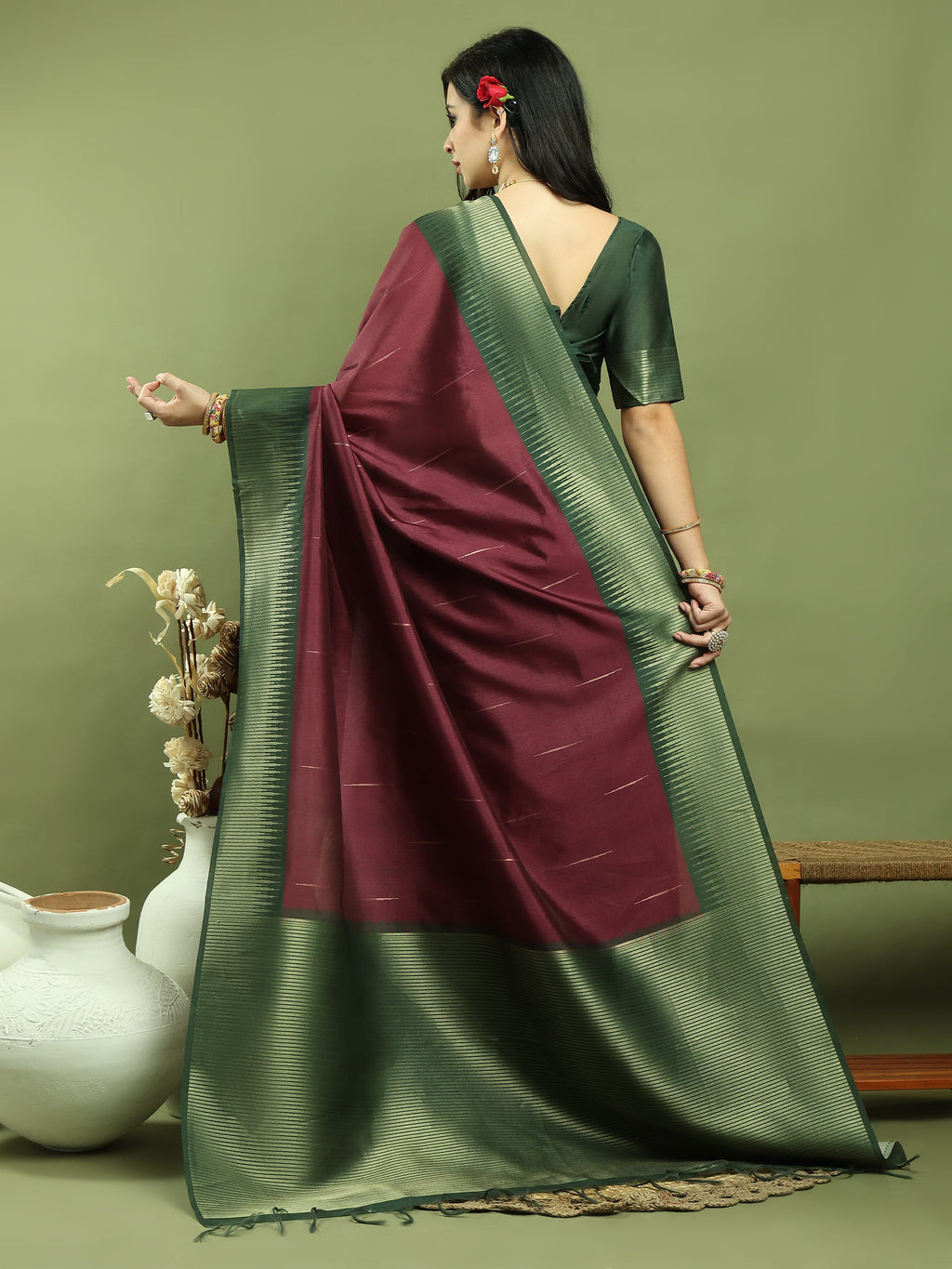 Stylee Lifestyle Burgundy Silk Blend Zari Saree - Distacart