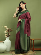 Stylee Lifestyle Burgundy Silk Blend Zari Saree - Distacart