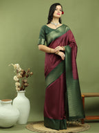Stylee Lifestyle Burgundy Silk Blend Zari Saree - Distacart