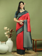 Stylee Lifestyle Red Silk Blend Zari Saree - Distacart