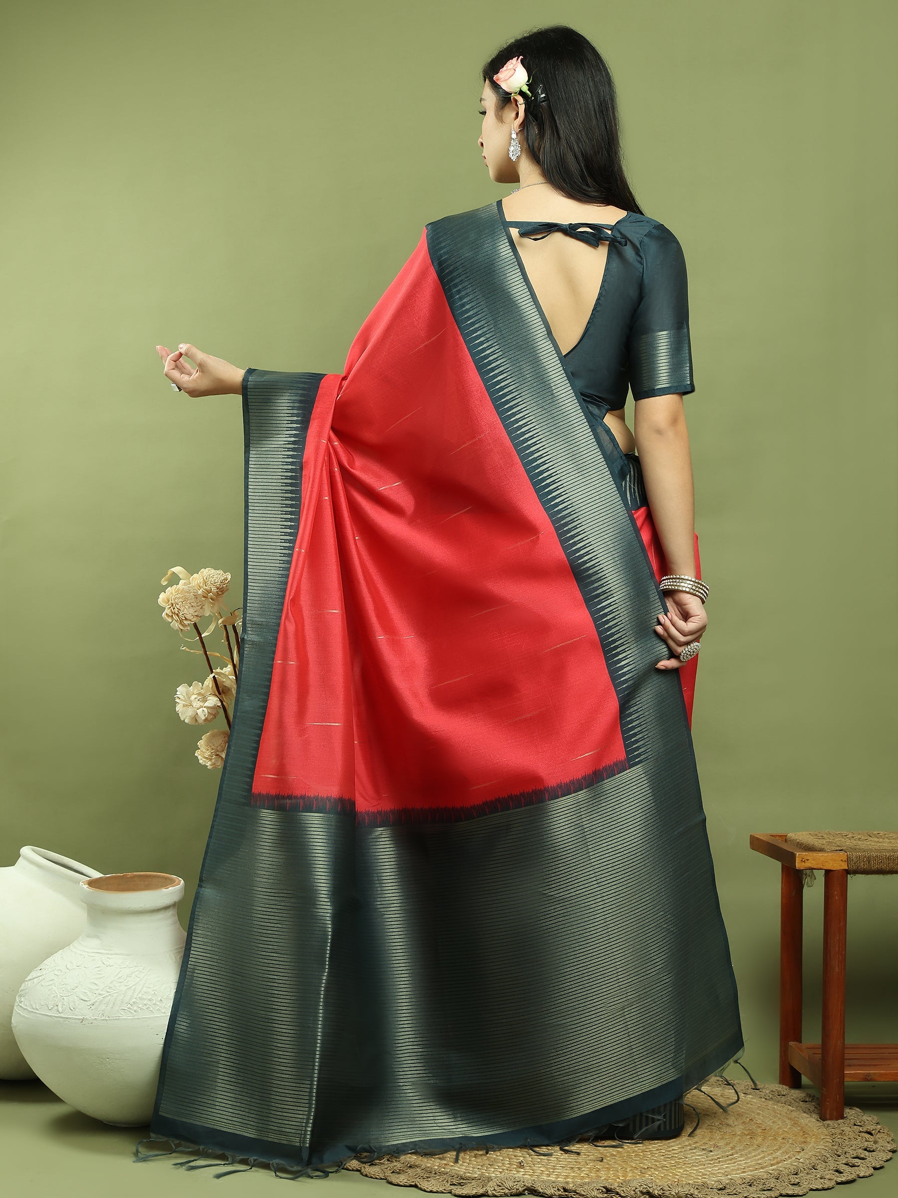 Stylee Lifestyle Red Silk Blend Zari Saree - Distacart