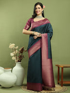 Stylee Lifestyle Teal Silk Blend Zari Saree - Distacart