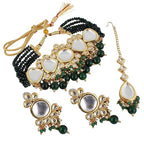 Tehzeeb Creations Back Meenakari Gold-Polished Tika Earring Jewellery Set Uncut Kundan Big Faux Kundan Dibbi Kundan Choker Necklace Set