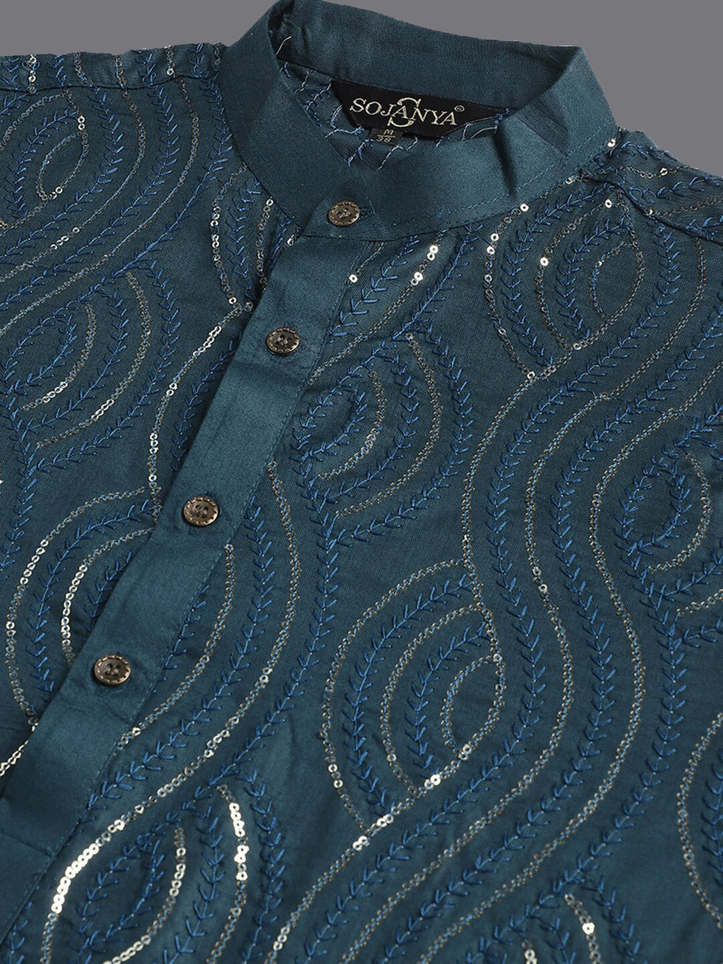 Sojanya Ethnic Motifs Embroidered Sequinned Pure Cotton Kurta