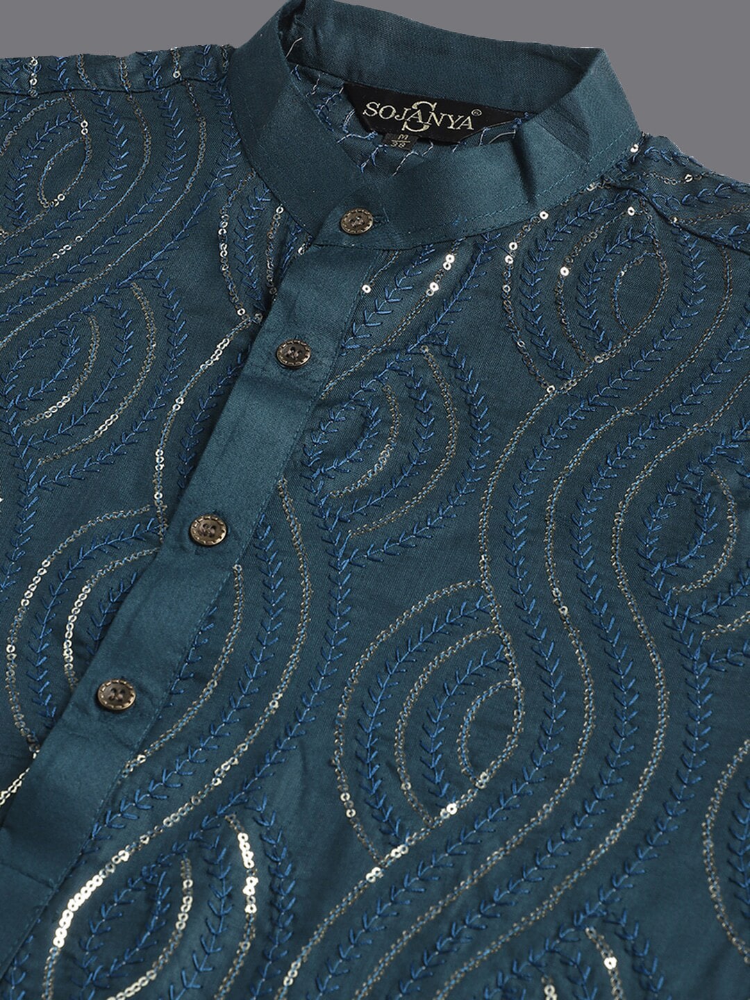 Sojanya Ethnic Motifs Embroidered Sequinned Pure Cotton Kurta