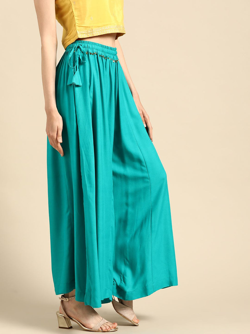 TAG 7 Women Turquoise Blue Solid Flared Palazzos