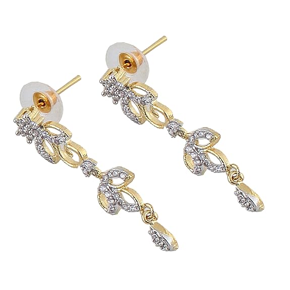Tehzeeb Creations Gold-Polished American Diamond (AD) White Color Pendant Set for Girls & Women