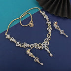 Tehzeeb Creations Gold-Polished American Diamond (AD) White Color Pendant Set for Girls & Women