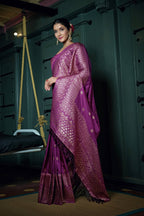 Vardha Byzantium Purple Golden Zari Banarasi Silk Saree