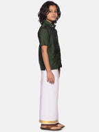 Sethukrishna Boys Green & White Solid Shirt with Dhoti Set