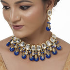 Tehzeeb Creations Back Meenakari Gold-Polished Tika Earring Jewellery Set Uncut Kundan Big Faux Kundan Dibbi Kundan Choker Necklace Set