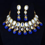 Tehzeeb Creations Back Meenakari Gold-Polished Tika Earring Jewellery Set Uncut Kundan Big Faux Kundan Dibbi Kundan Choker Necklace Set