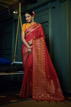 Vardha Crimson Red Golden Zari Banarasi Silk Saree