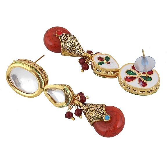 Tehzeeb Creations Back Meenakari Gold-Polished Tika Earring Jewellery Set Uncut Kundan Big Faux Kundan Dibbi Kundan Choker Necklace Set