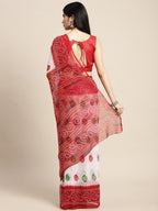 Saree Mall White & Red Printed Bandhani Sarees - Distacart