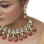Tehzeeb Creations Back Meenakari Gold-Polished Tika Earring Jewellery Set Uncut Kundan Big Faux Kundan Dibbi Kundan Choker Necklace Set