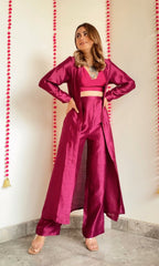 trueBrowns Purple Textured Silk Overlay Jacket Blouse Pant Set | Relove - Distacart
